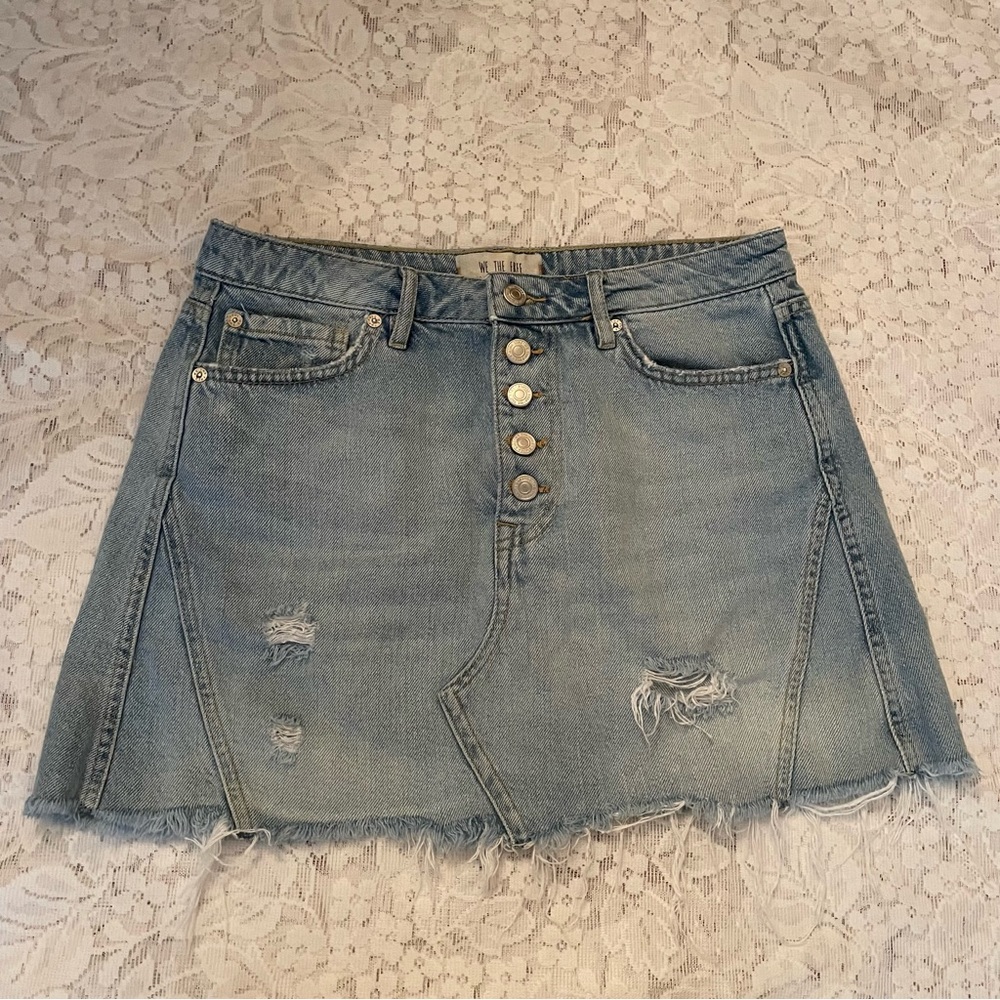Free People Montauk Raw Hem Distressed Denim Mini Skirt, Size 28